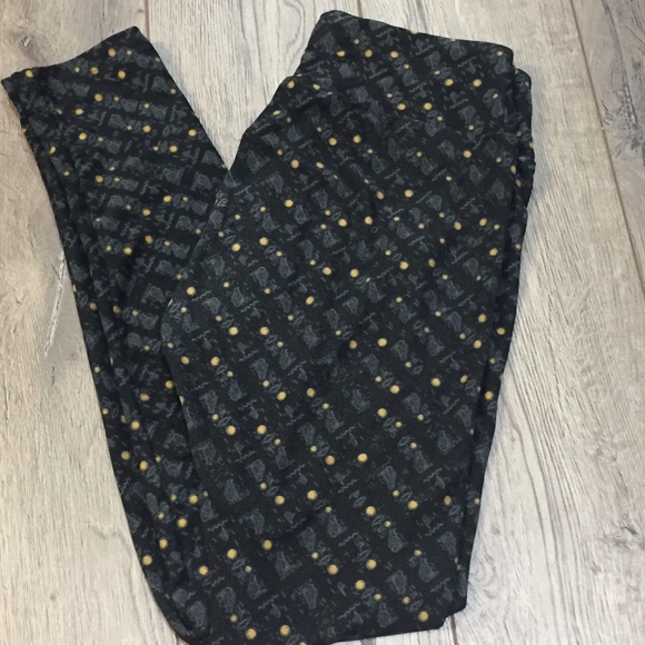SALE LuLaRoe Black Grey Yellow Dot Leggings OS - Picture 1 of 3